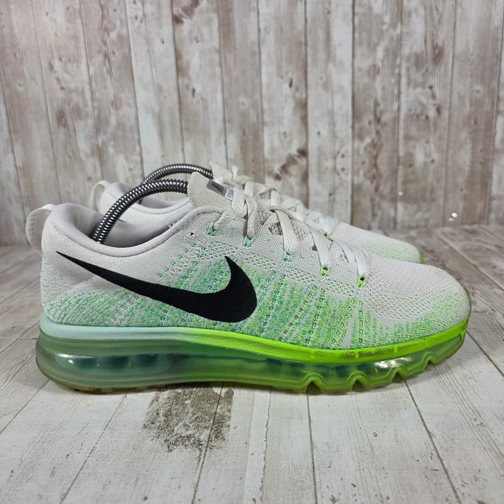 Nike Flyknit‎ Max Womens 10.5 White Lime Green Running Shoes 620659-101